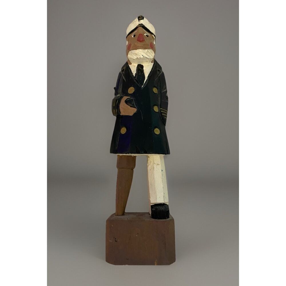 Vintage Hand Carved Painted Wooden Folk Art Sea Sailor and Peg-Leg Ship Captain - Picture 6 of 11